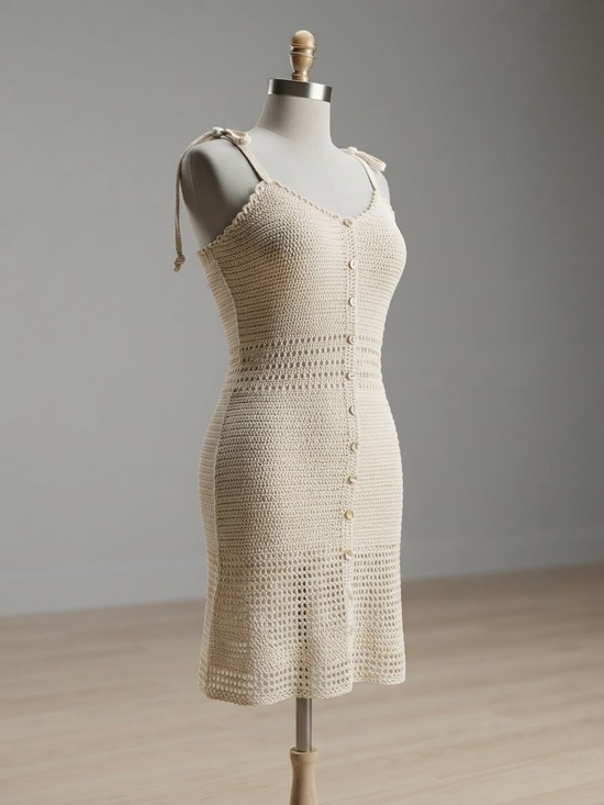 Olive & Oak Dresses & Skirts - Olive + Oak Cream Crochet Button-Front Mini Dress Size Small Tie Straps Summer